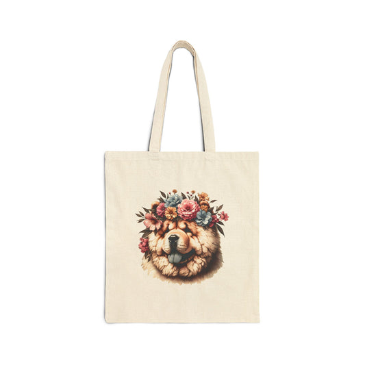 Vintage Floral Chow Chow Portrait Tote Bag