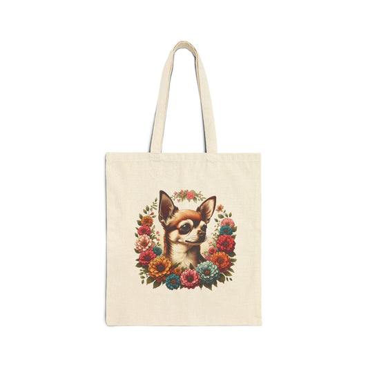 Vintage Floral Chihuahua Portrait Tote Bag