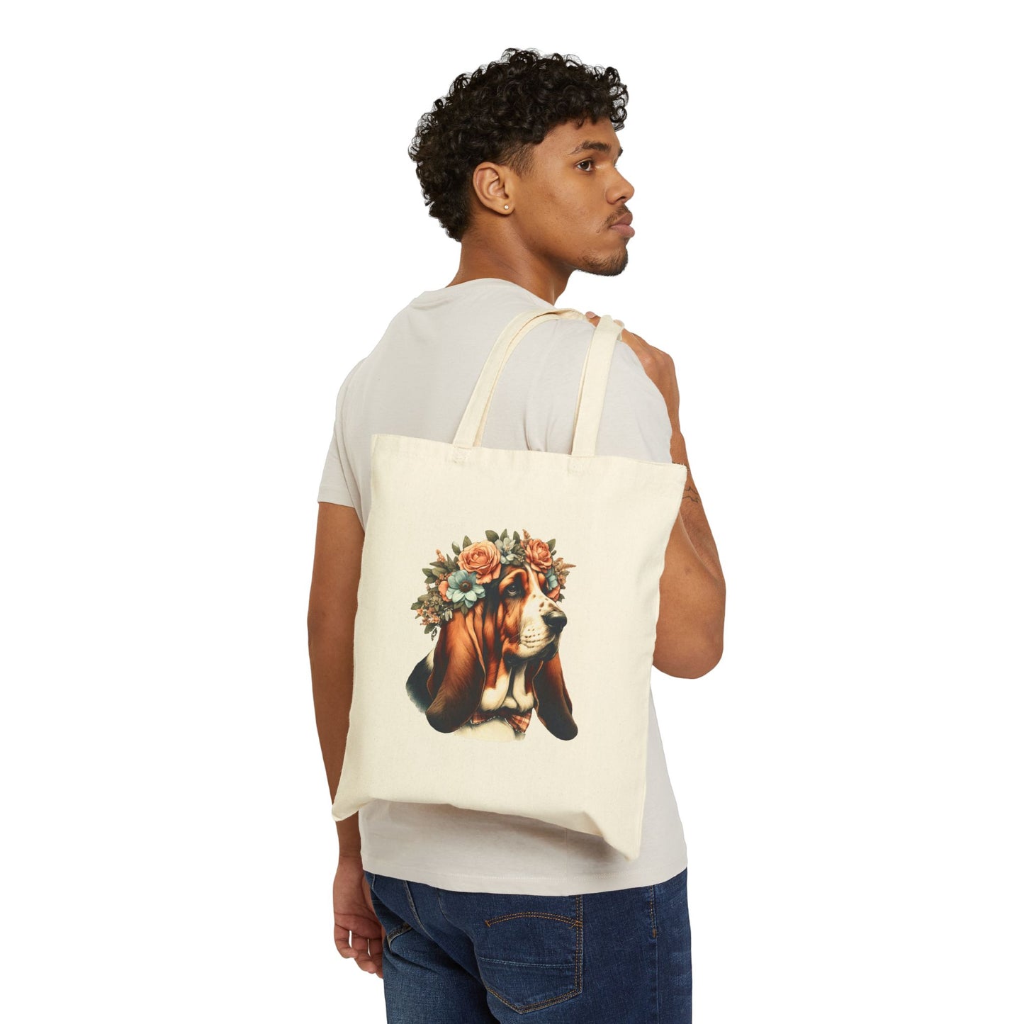 Vintage Floral Basset Hound Portrait Tote Bag