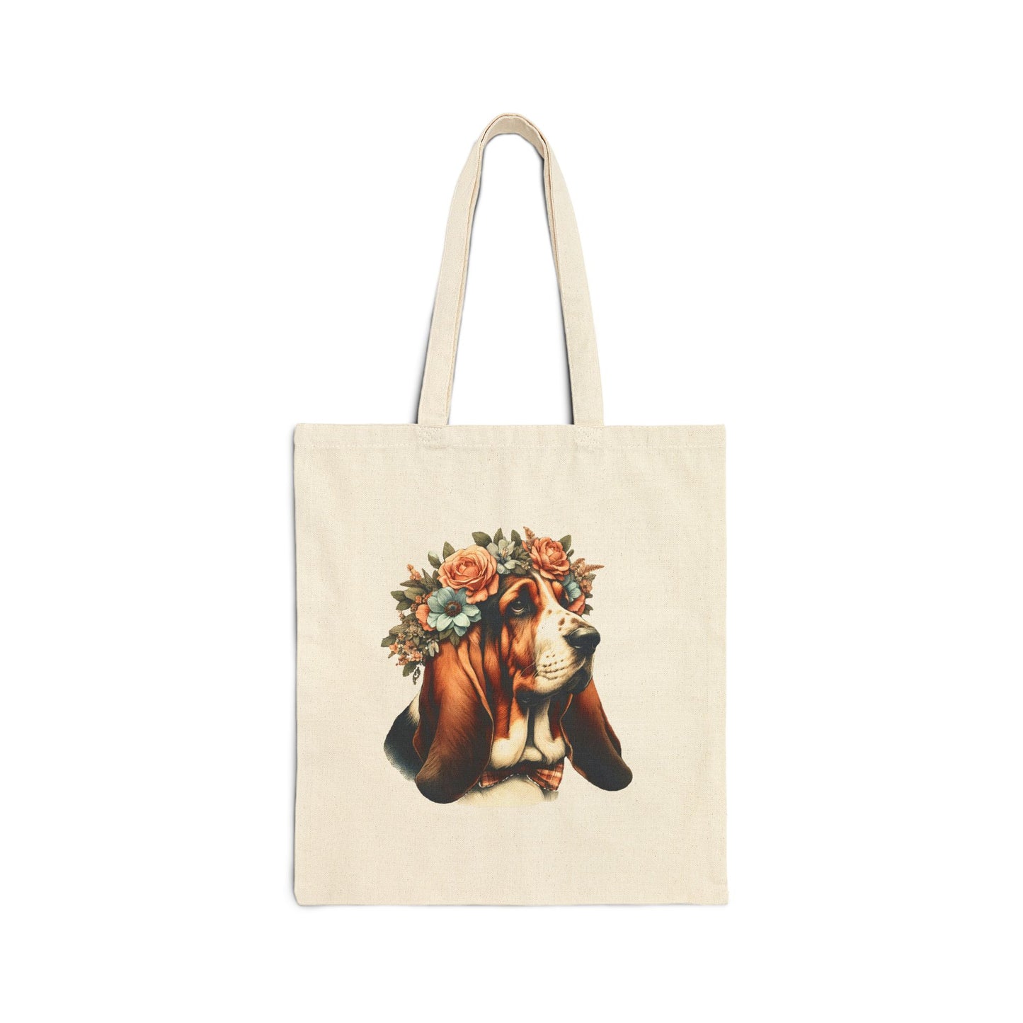 Vintage Floral Basset Hound Portrait Tote Bag