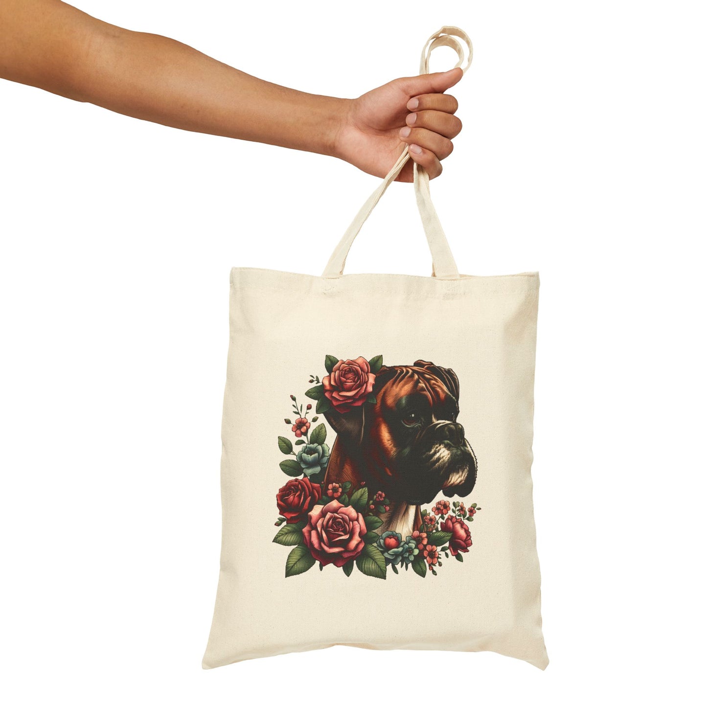 Vintage Floral Boxer Portrait Tote Bag