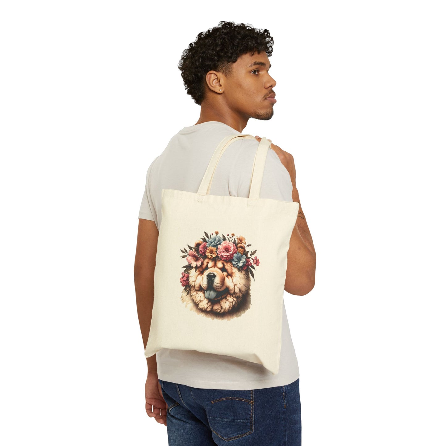 Vintage Floral Chow Chow Portrait Tote Bag