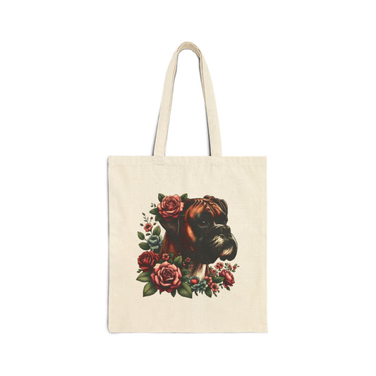 Vintage Floral Boxer Portrait Tote Bag