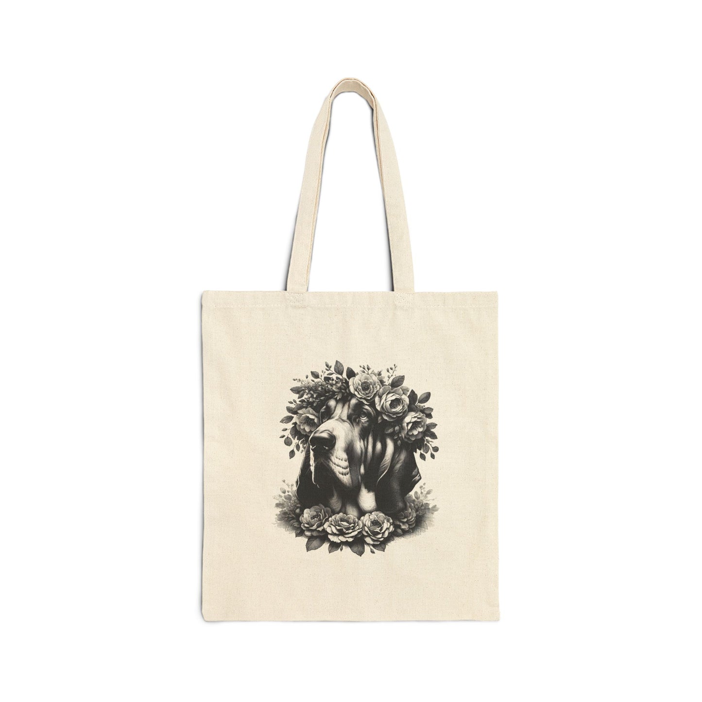 Vintage Floral Bloodhound Portrait Cotton Canvas Tote Bag