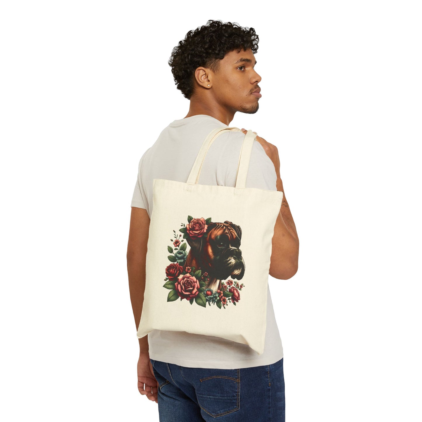 Vintage Floral Boxer Portrait Tote Bag