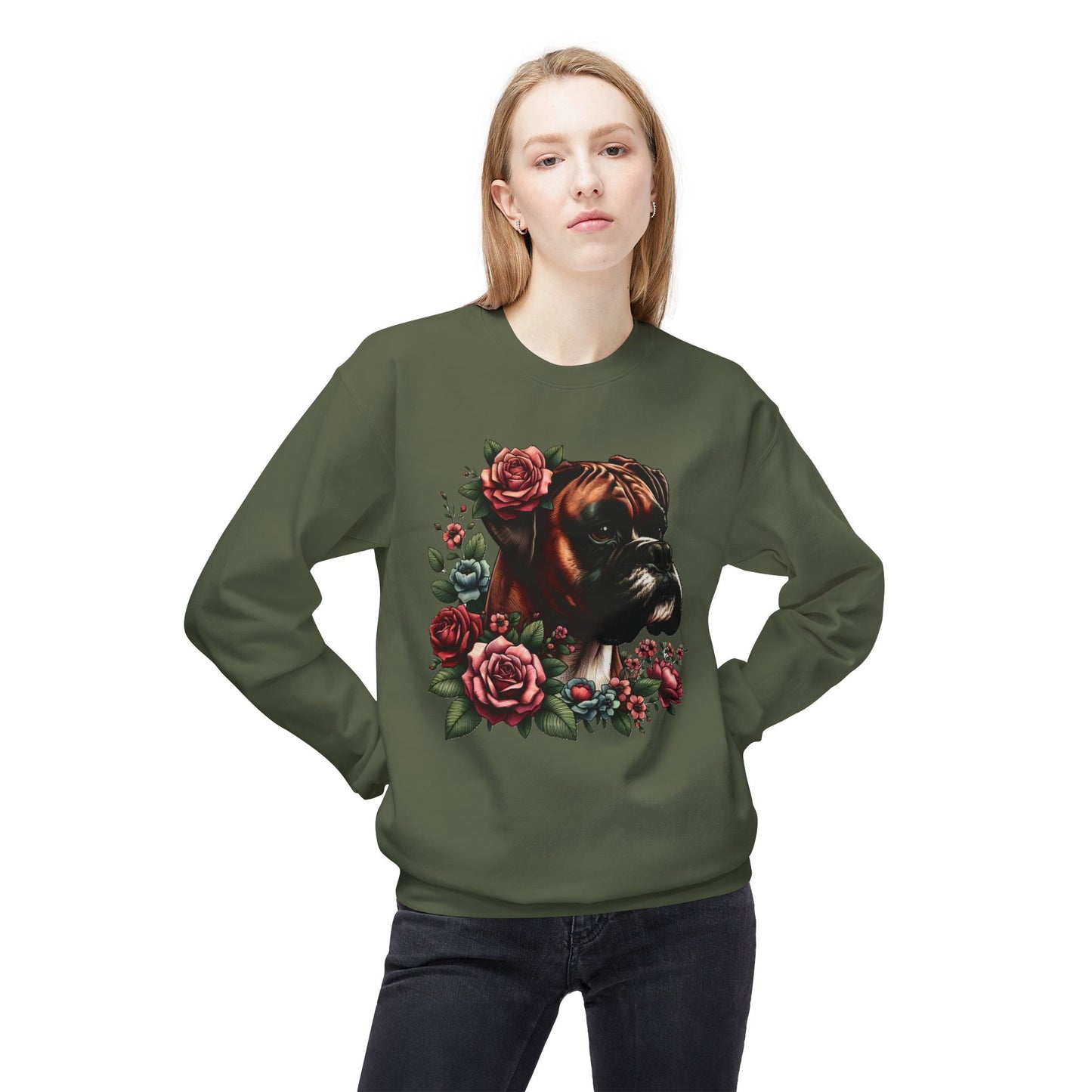 Vintage Floral Boxer Portrait Sweatshirt