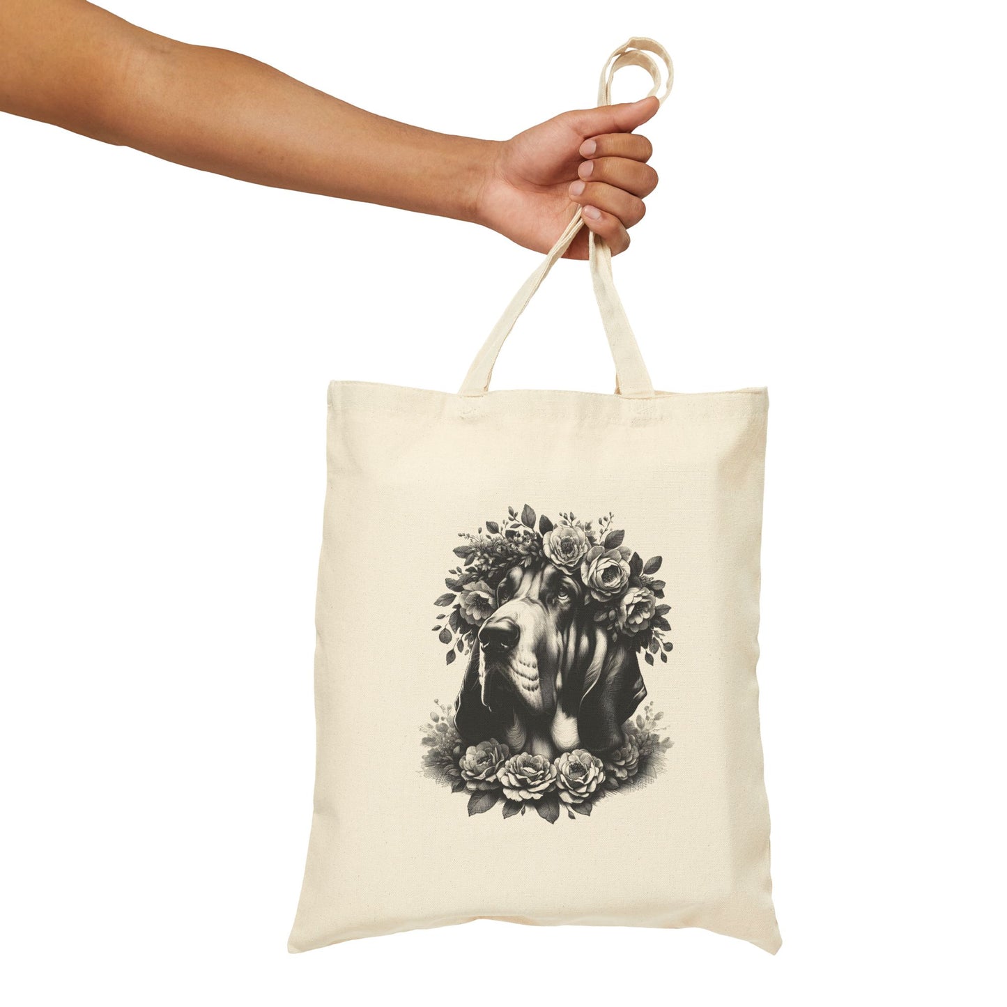 Vintage Floral Bloodhound Portrait Cotton Canvas Tote Bag